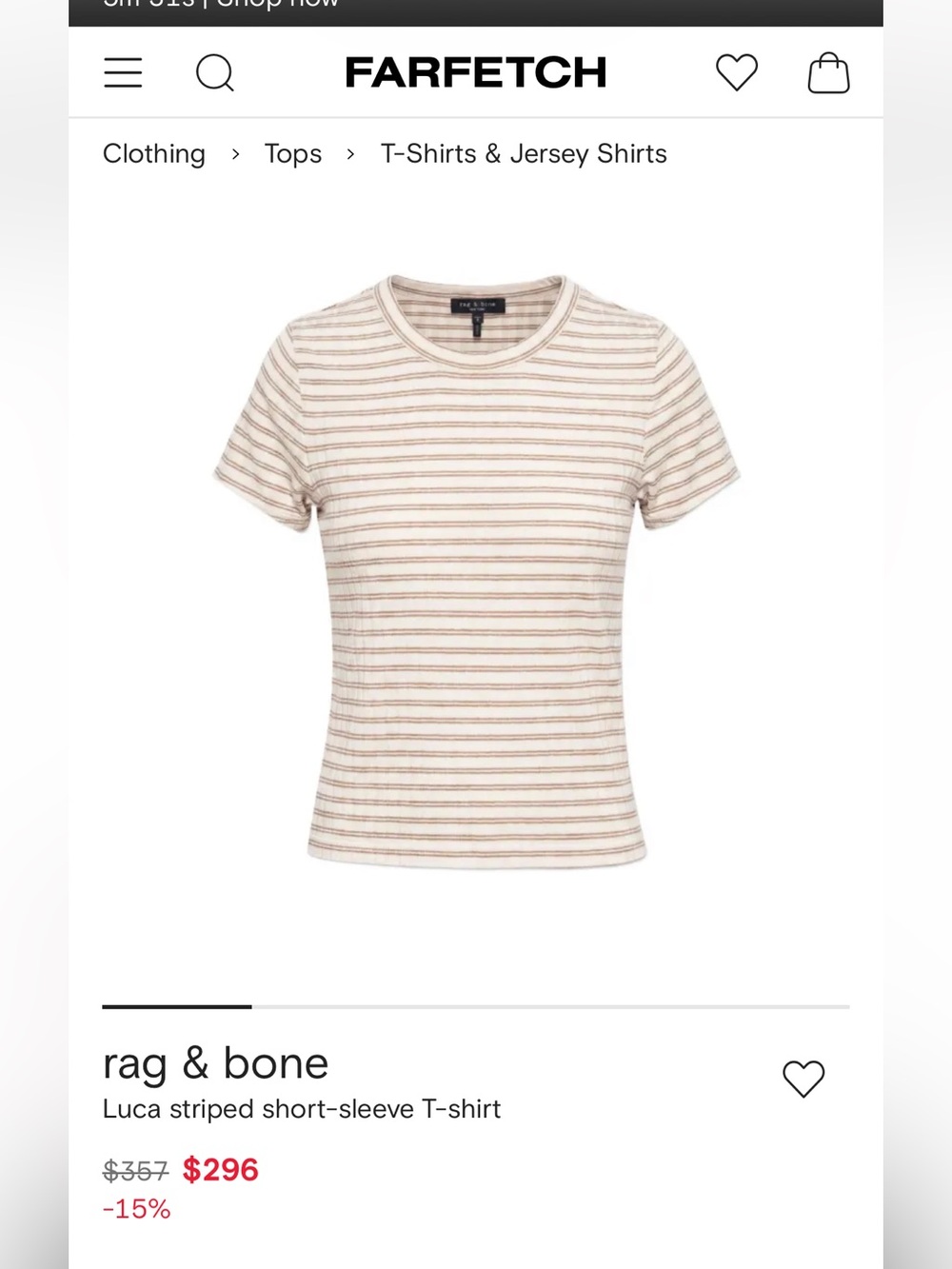 Rag & Bone Luca T-Shirt ribbed Baby Tee red white stripes XS - Picture 2 of 3